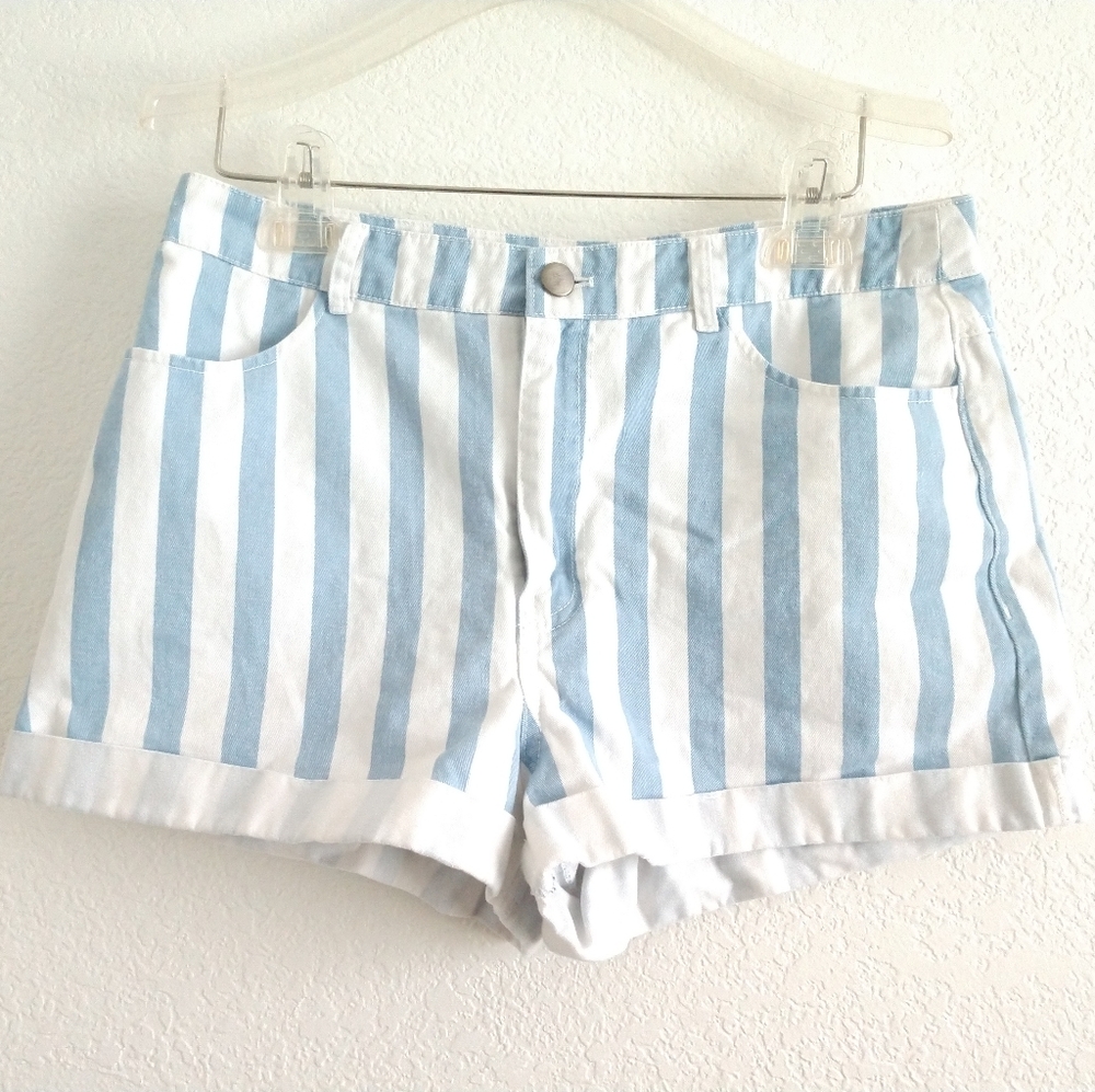 Forever 21 Jean Shorts Blue White Stripes Nautical Summer Coastal Junior's Large